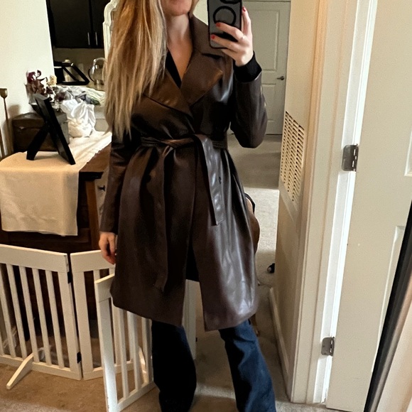 Banana Republic Dark Brown Leather Trench Coat - Picture 7 of 7